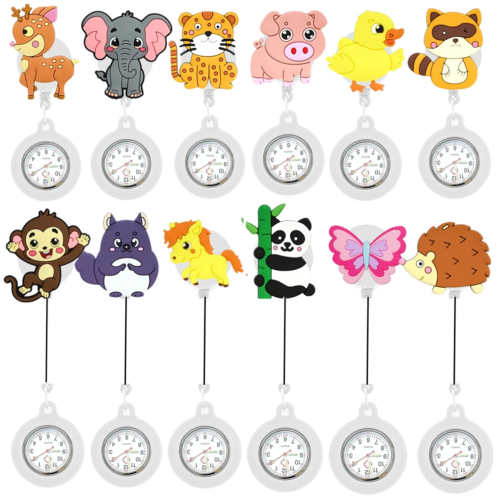 유니섹스 어린이용 가슴시계 간호사 의사 병원 의료용 만화 귀여운 동물 모양 접이식 클립 FOB 포켓시계 브로치