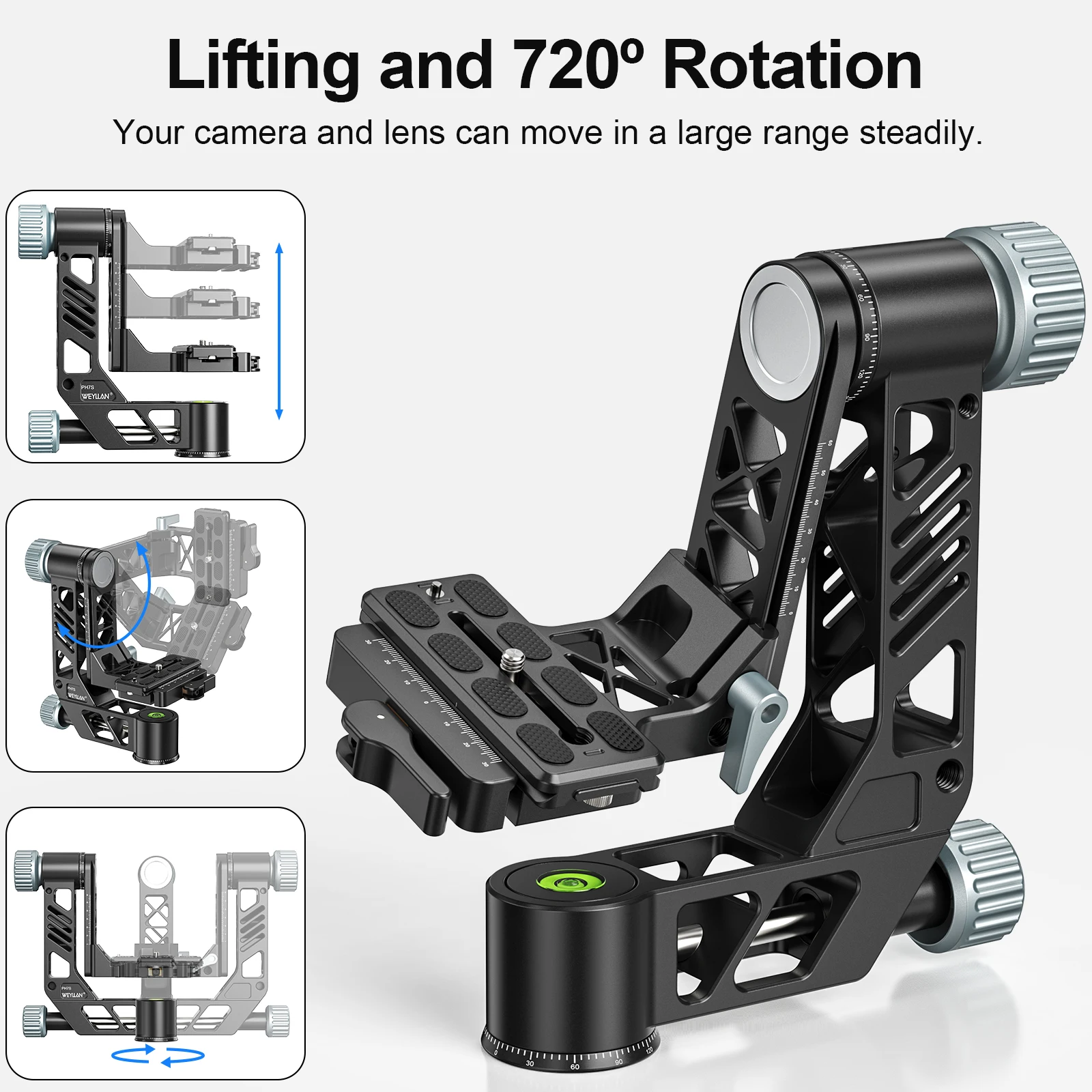 PH7S Professional Gimbal Head W Quick Locking Lever 720 Panoramic for DSLR Photo