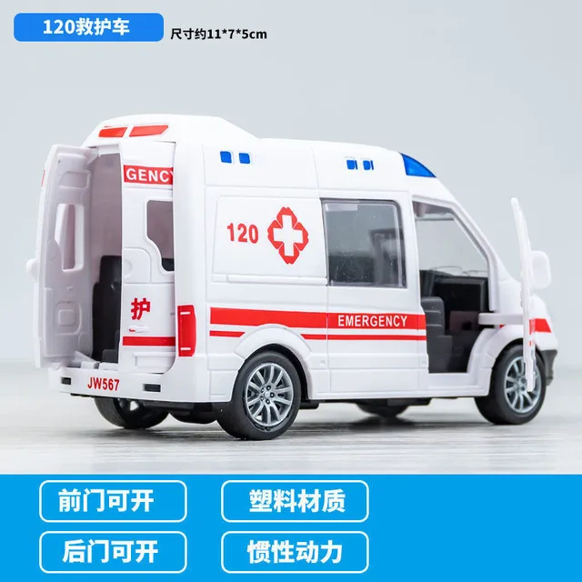 1:32 High Hospital Simulation Ambulance Hospital Rescue Metal Cars Model Pull Back with Sound and Light Alloy Diecast Car Toys 1