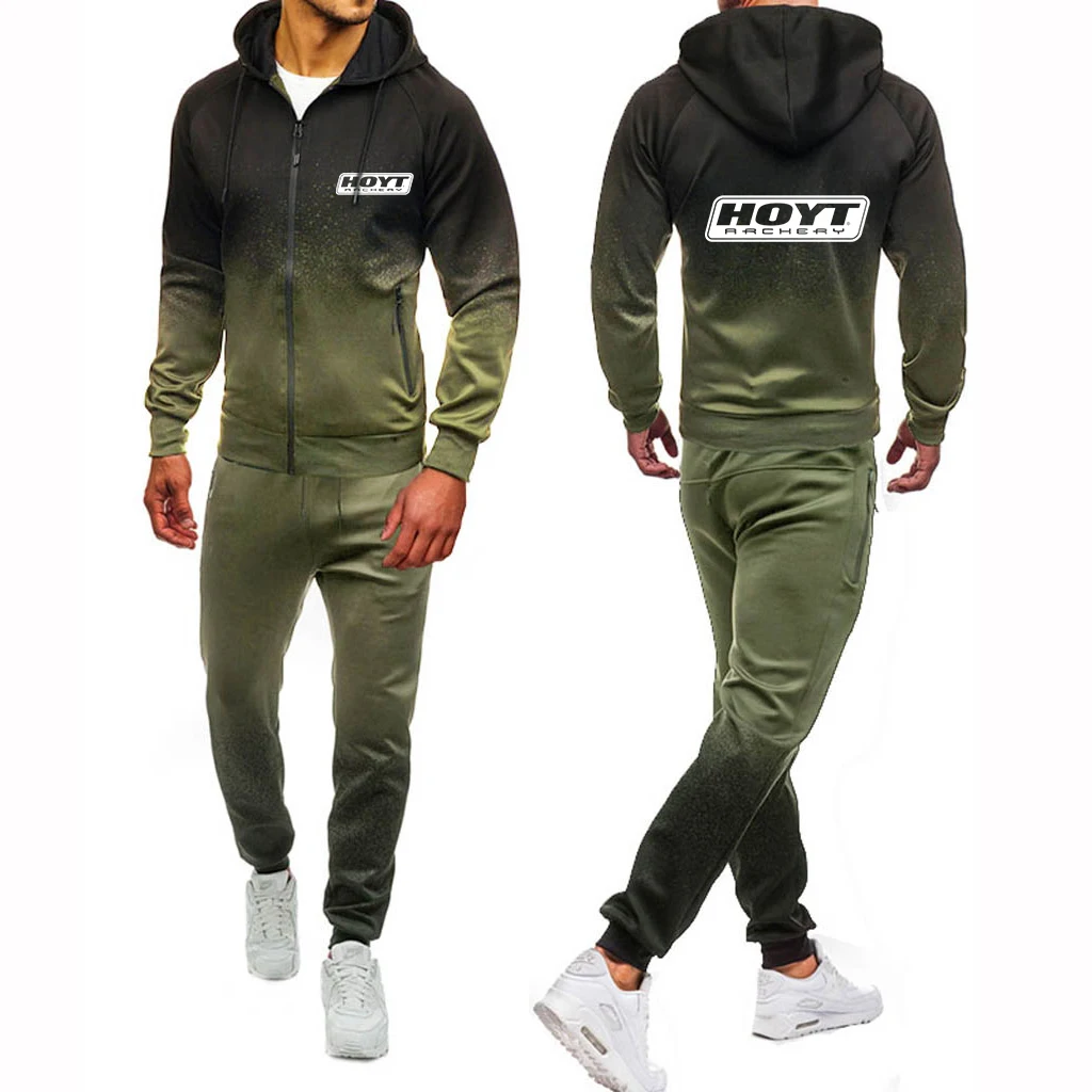 Hoyt Archery 2023 Men New Spring and Autumn Print Harajuku Jacket Sport Hip Hop Gradient Hoodies Popular Casual Suit