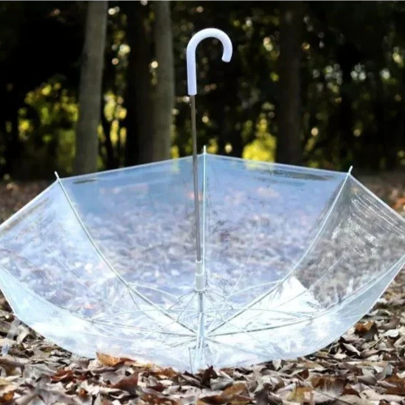 Windproof Clear Umbrella Oversized Transparent Parasol Durable Long Handle Sunshade Fiber Rib Umbrella for Daily Use