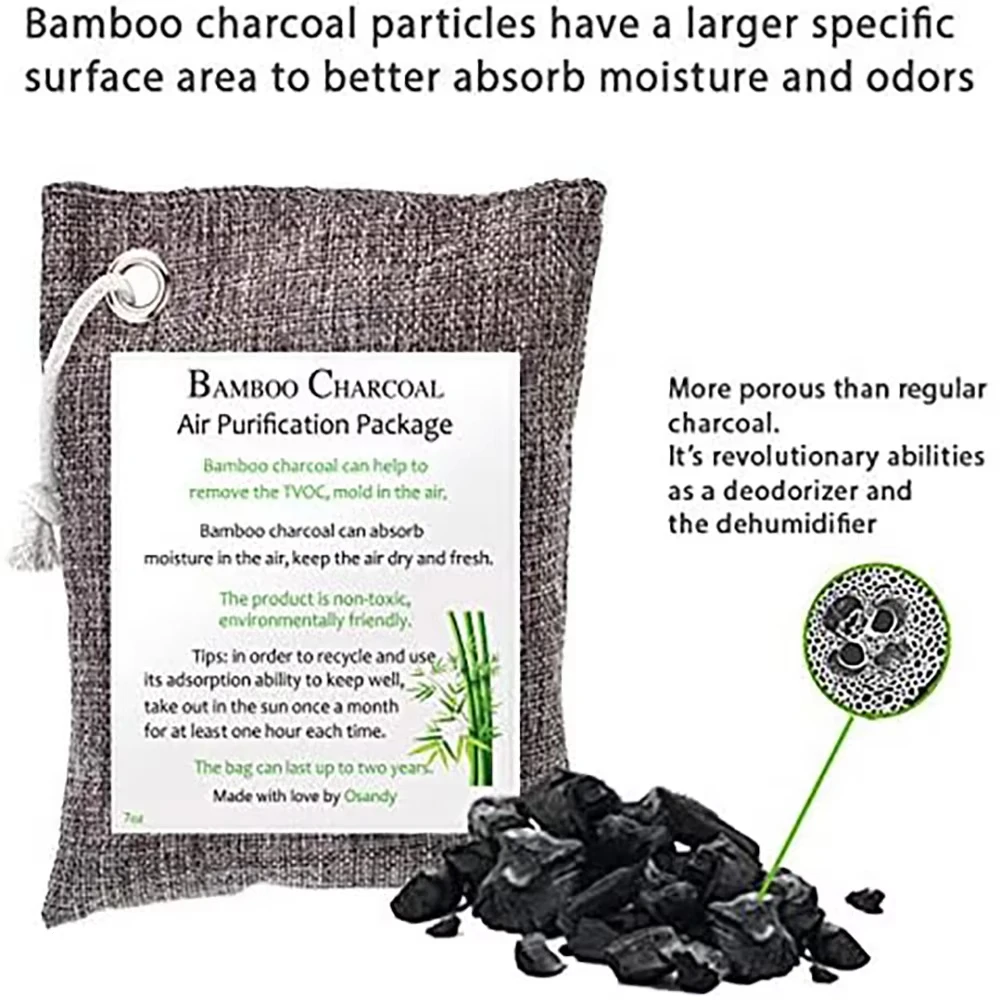 1PC Bamboo Charcoal Air Purifying Bag, 200g Natural Air Freshener Bags Car Home Natural Bamboo Charcoal Air Purifying Bag