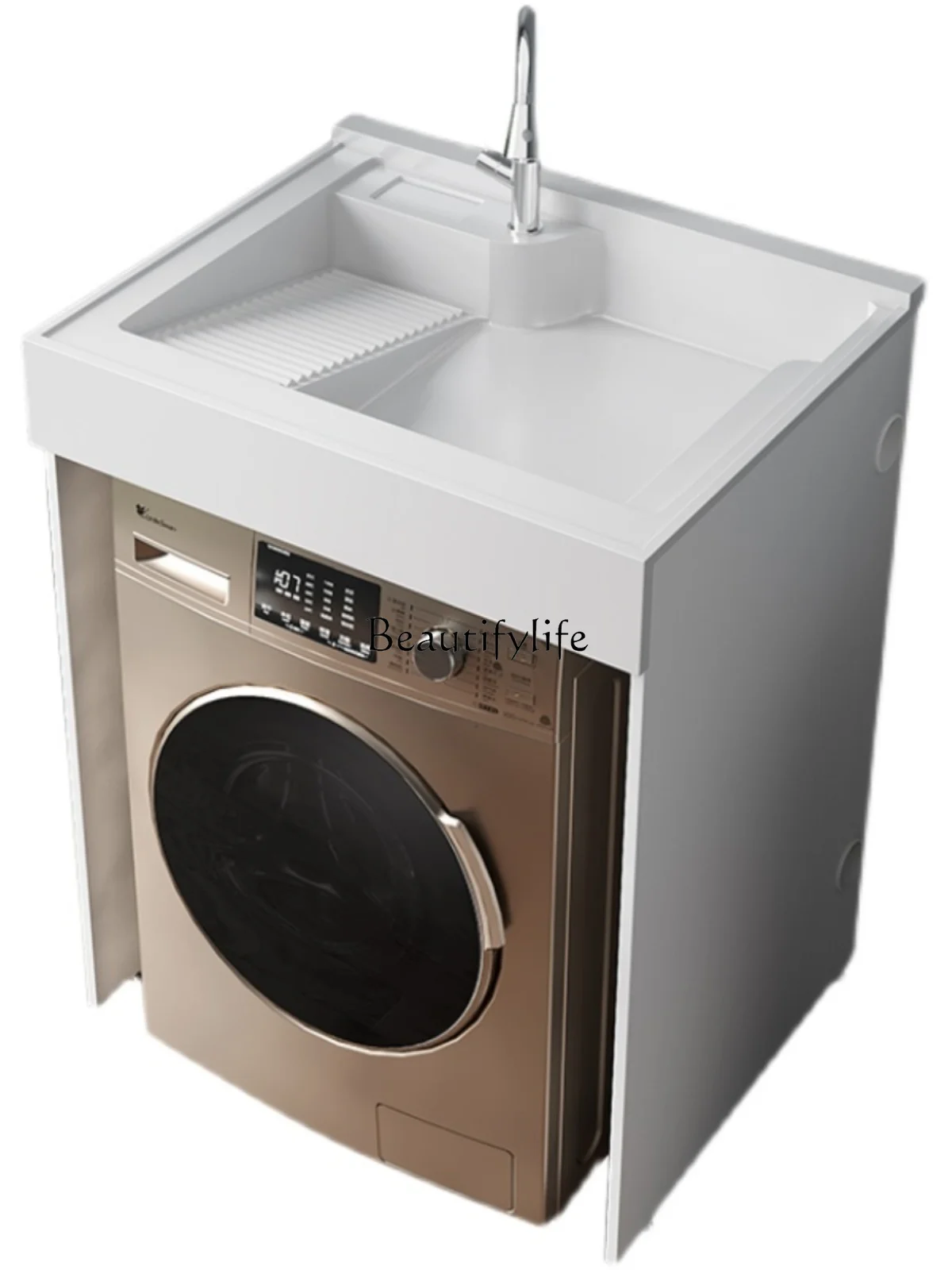 

Balcony Washing Machine Partner Integrated Finished Washing Machine Cabinet Solid Wood Floor Cabinet Washbasin