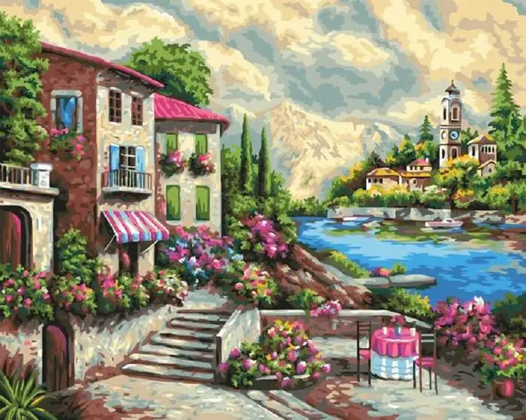 DIY Broderie Diamant Kit Complet Paysage De Jardin De La Mer Bleue 5D Diamant Peinture Broderies Au Point De Croix Strass Arts Artisanat Pour Maison Décoration Murale Cadeau Pour Décoration 30x50cm