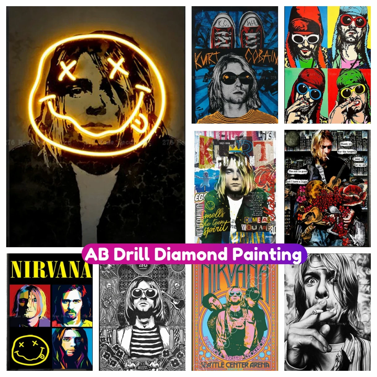 

Singer Kurt-Cobain Rock And Roll 5D Full AB Diamond Painting Cross Stitch Kit Mosaic Embroidery Rhinestone Handicraft Home Decor