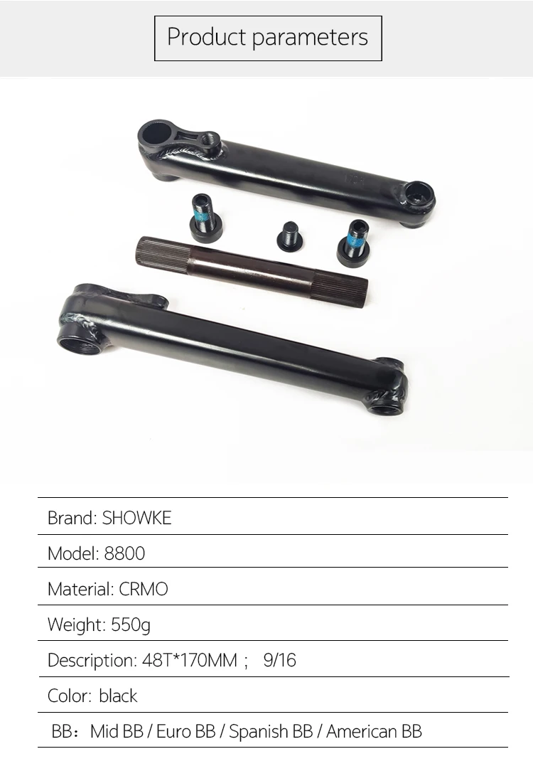 Description Picture 2 of itemBMX BIKE Crankarm 8800 CRMO 48T*19MM*170MMï¼›19MM Mid BB / Euro BB / Spanish BB / American BB 170MM ï¼› 9/16