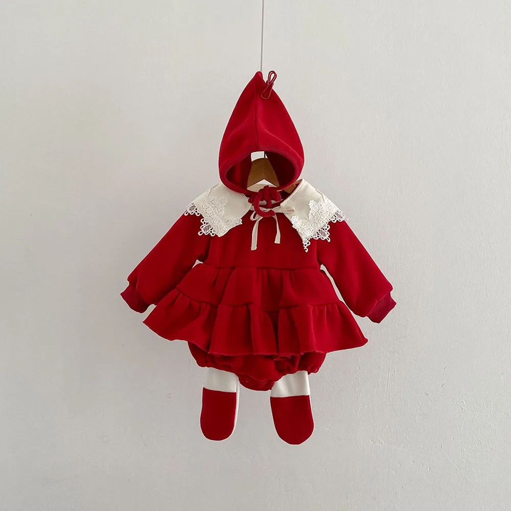 Winter Baby Girls One Piece Bodysuit Fur Lining Infant Princess