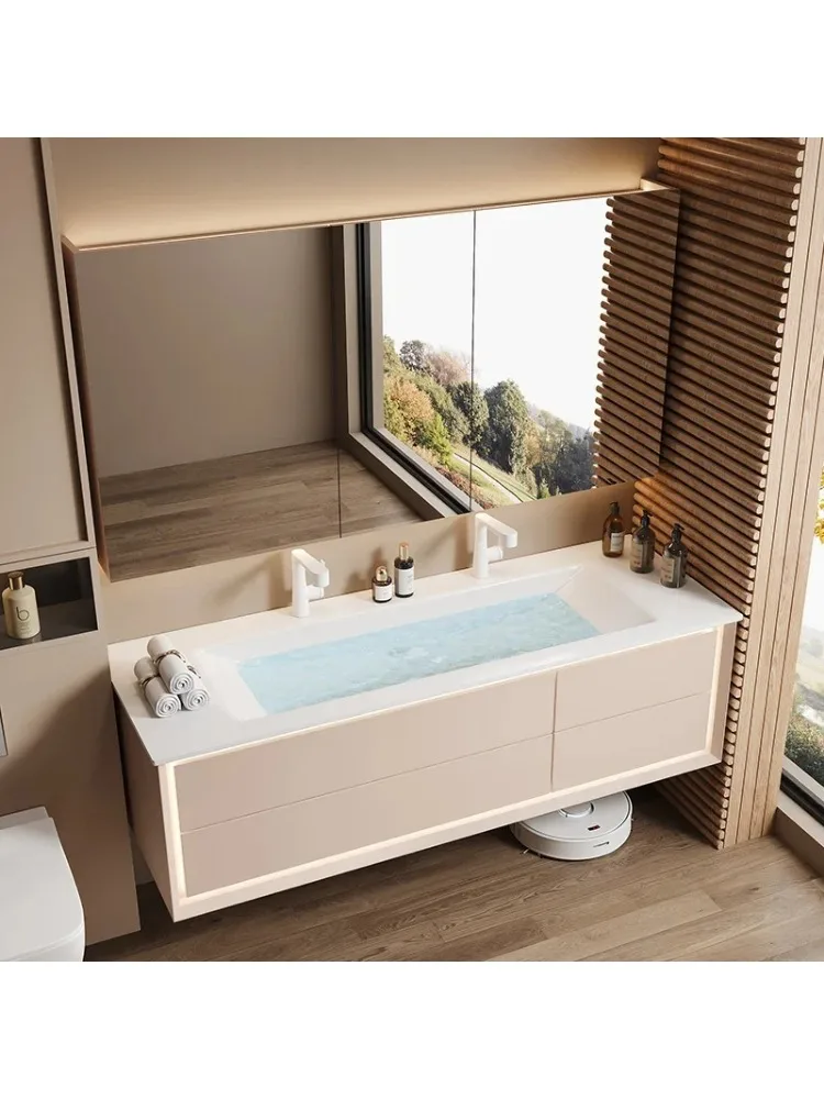 Nordic Cream Style Bathroom Cabinets Wall-mounted Fog Removal Smart Mirror Cabinets Fashion Simple Furniture Mueble Lavabo FYBC