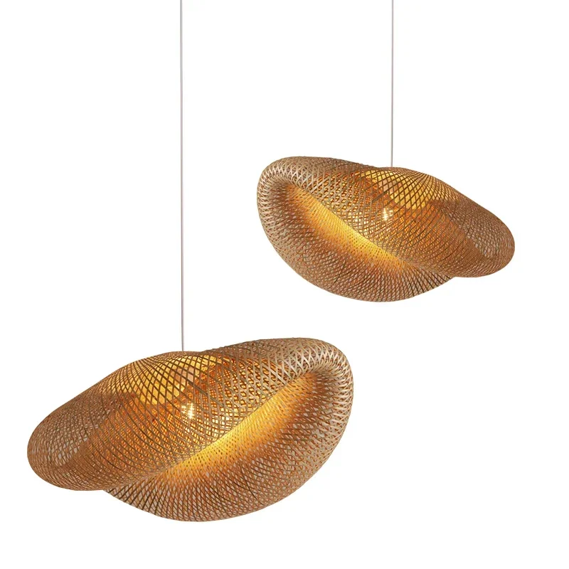 Retro Hand Woven Bamboo Chandelier Chinese style Droplight Hotel Bedroom Living room Art Decor Hanging Lamp indoor pendant light 4