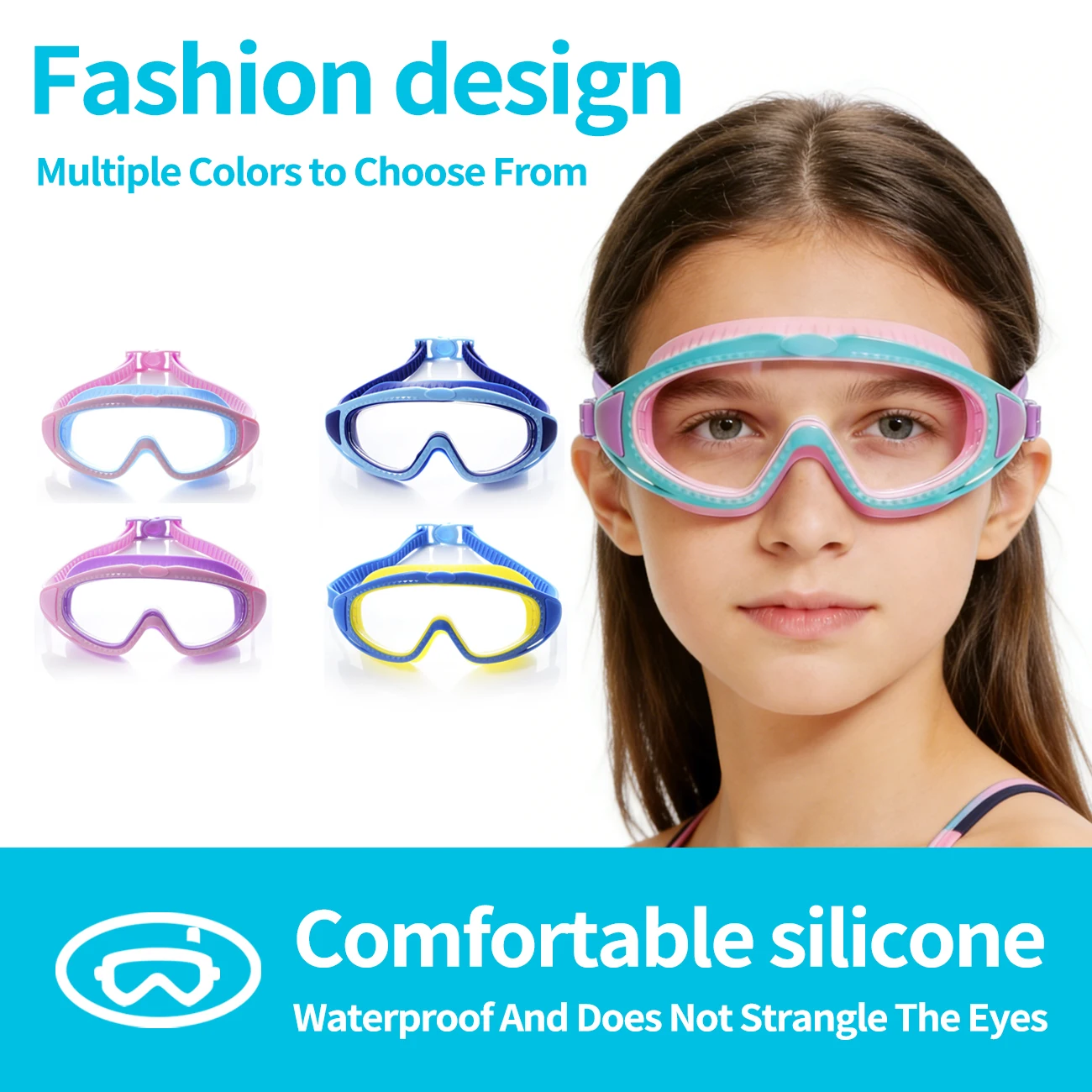 Lunettes de natation HD anti-buée et anti-UV - Cadre large pour piscine - Homme femme