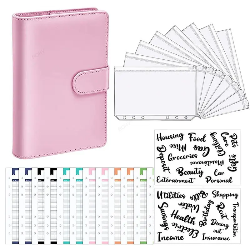 

A6 Binder Budget Planner Notebook Covers Folder A6 Size 6 Hole Binder Pockets Plastic Binder Zipper Money Saving Envelope