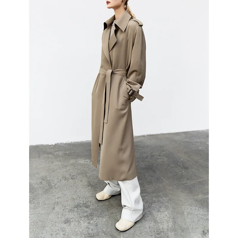 

23ss Fall and Winter New Korean Version of The Belt Trench Coat Female Lazy Wind Wool Lapel Loose Medium-length Coat Female