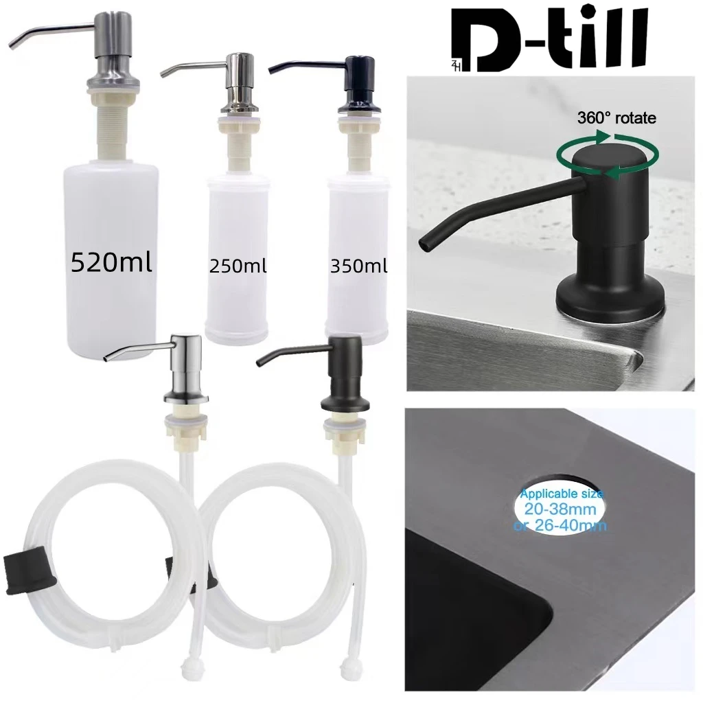 

D-till Kitchen Sink Liquid Soap Dispenser Pumps Stainless Steel Faucet Head Tube Hose Bottle Accessories Press Black