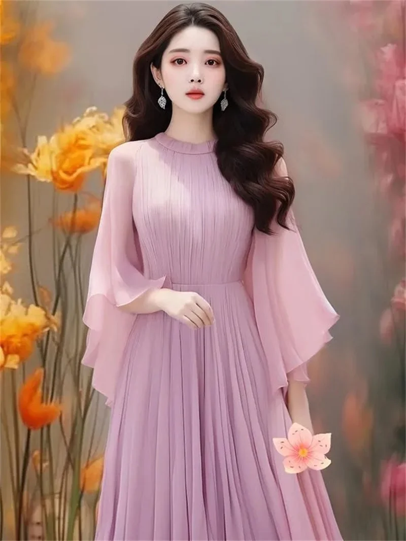 A niche High-end Exquisite Long Dress With Exquisite Beauty Gentle Style  2024 Spring Autumn Purple Chiffon Dress for Children S4 - AliExpress  200000345