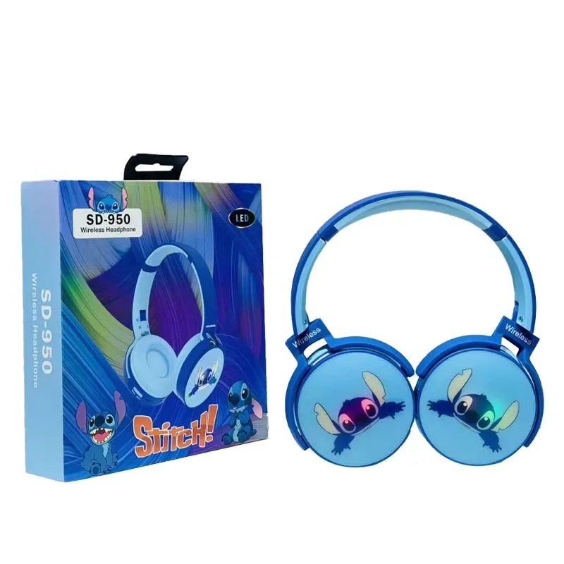 디즈니 스티치 무선 블루투스 헤드폰, SD-950 접이식 HIFI 스테레오 사운드 이어폰, 어린이 선물, 애니메이션 만화