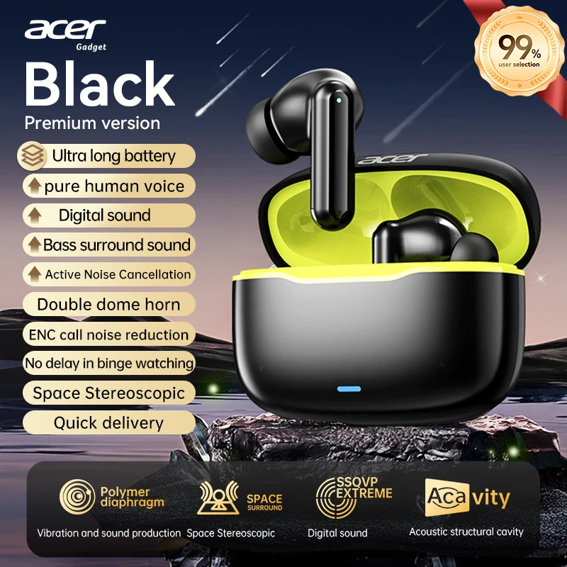 Acer In-Ear Wireless Bluetooth Headphones with Active Noise Cancellation and Dolby Surround Sound for Extended Music and Gaming Sessions