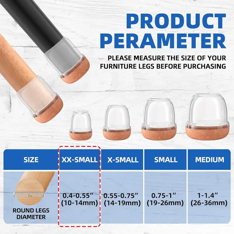 8PCS Clear Chair Leg Floor Protectors with Thick Wrap Felt Pads Silicone Furniture Leg Covers Table Feet Cups to Protect Caps - Image 4