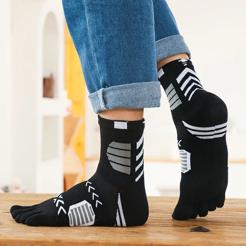 5 Pairs Men's Five Finger Toe Athletic Socks Young Fashion Cotton Sport Anti-friction Running Cycling Basketball Socks with Toes