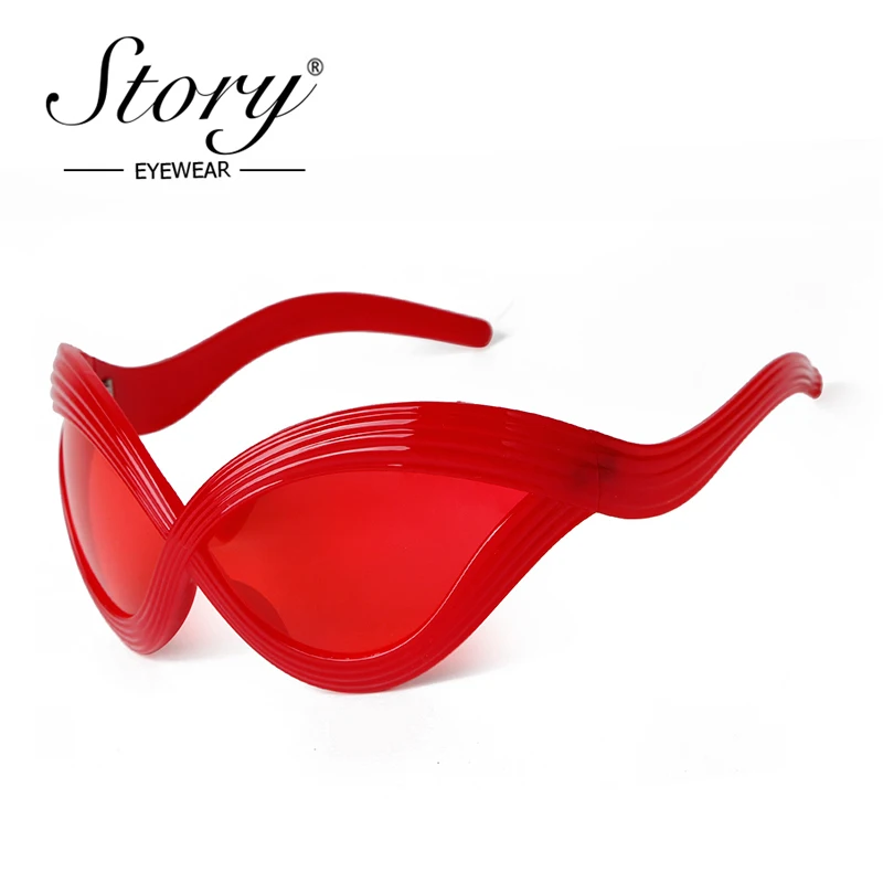 

STORY Oversized Cat Eye Sunglasses Women Men 2024 Luxury Brand Designer INS Fashion Y2K Wrap Around Red Sun Glasses UV400 S12117