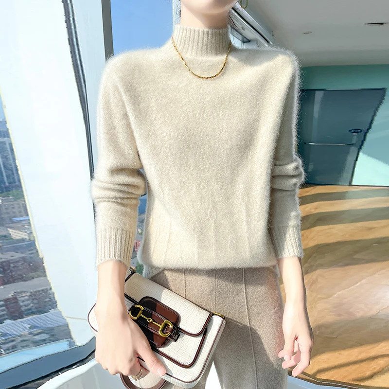 

Cashmere Sweater Autumn and Winter Women's New Half Height Neck Loose Fitting Pullover Knitted Sweater Base Sweater Wool Top