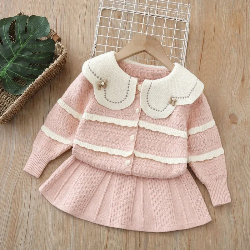 Autumn Kids Color Block Knit Sweater Pants Set
