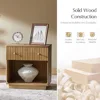 Modern Solid Wood Nightstand Set of 2 with Charging Station and Hidden Drawer, Farmhouse Bedside Table with Vertical Stripes De 3
