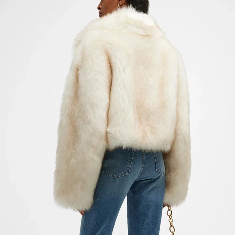 Neo Mint Luxury Brand Runway Fashion Yellow Gradient Cropped Fluffy Fur Jacket Coat Women Winter Thicken Faux Fox Fur Outerwear 5