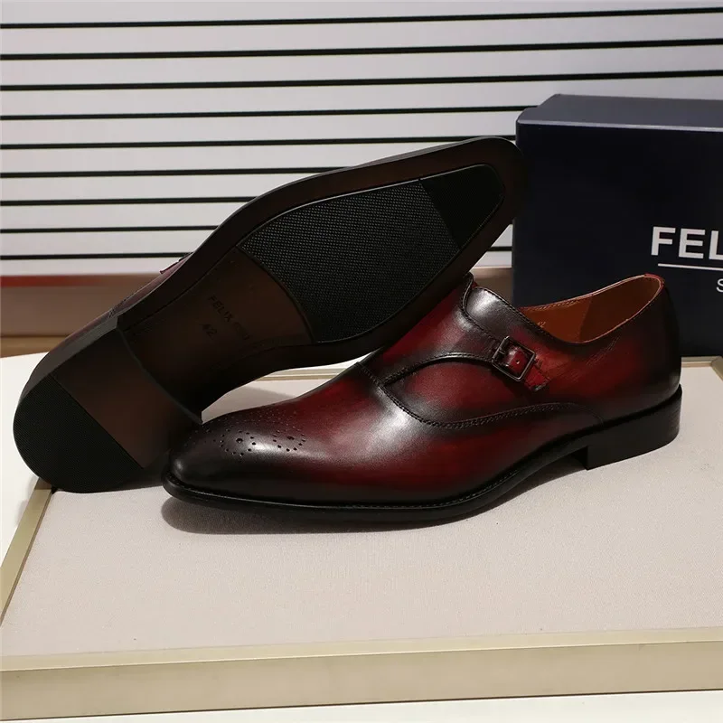 European Style Gentleman Monk Strap Formal Shoes-3 Colors Pointed Toe Men's Dress Loafers with Buckle Strap for Parties