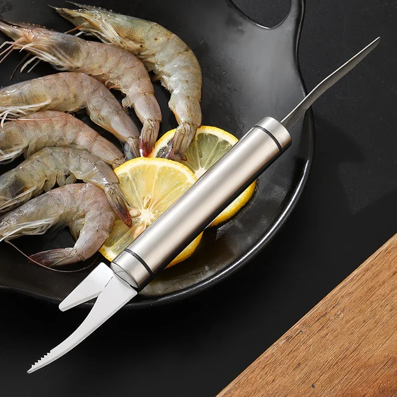 LONGHAO 3 pcs Éplucheur De Crevettes,Ecailleur de Poisson,Crevette  Deveiner,Couteau à Gueule De Poisson,Multifonctionnel de Ligne de Crevette  5 en