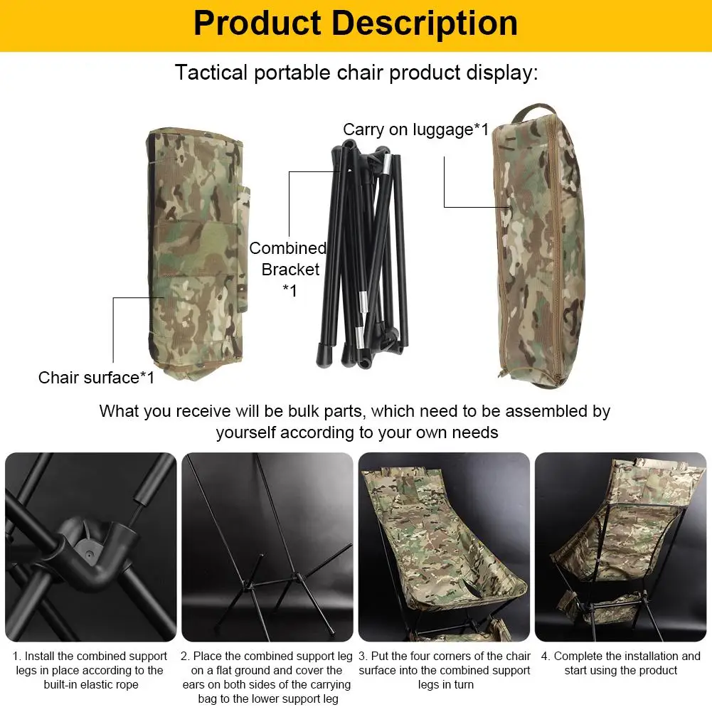 Outdoor Camping Tactical Beach Folding Chair Camouflage Portable Fishing Chair With High Backrest Side Bag