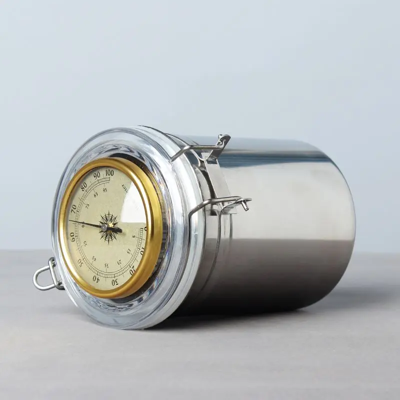 stainless steel jar humidifier sheet thermometer show Sealed Can coffee tea cigar Tobacco Moisturizing Jar gift Buckle