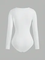 Women's Solid color Square Neck  Open Crotch One-Piece Bodysuit Long Sleeved Body  Lady Streetwear Female Warm Clothing - Image 6