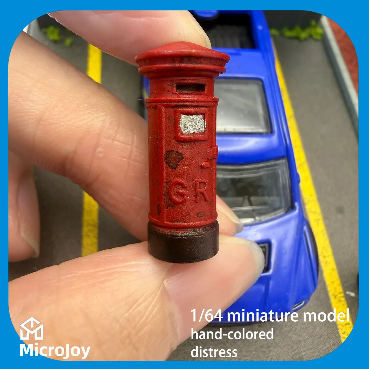 세부적인 장면: 1:64 스케일 미니어처 모델 수리 작업장, 빈티지 우편함, 미니 거리 우편함 장식품, 빈티지 장식이 있는 자동차 모델 장면