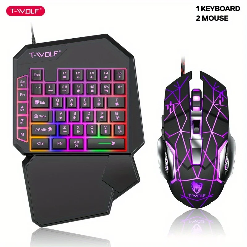 T-WOLF RGB Gaming Keyboard, Backlit 35-Key Portable Mini, Ergonomic Design Controller for PC Gamers, Single-Handed Game Keyboard