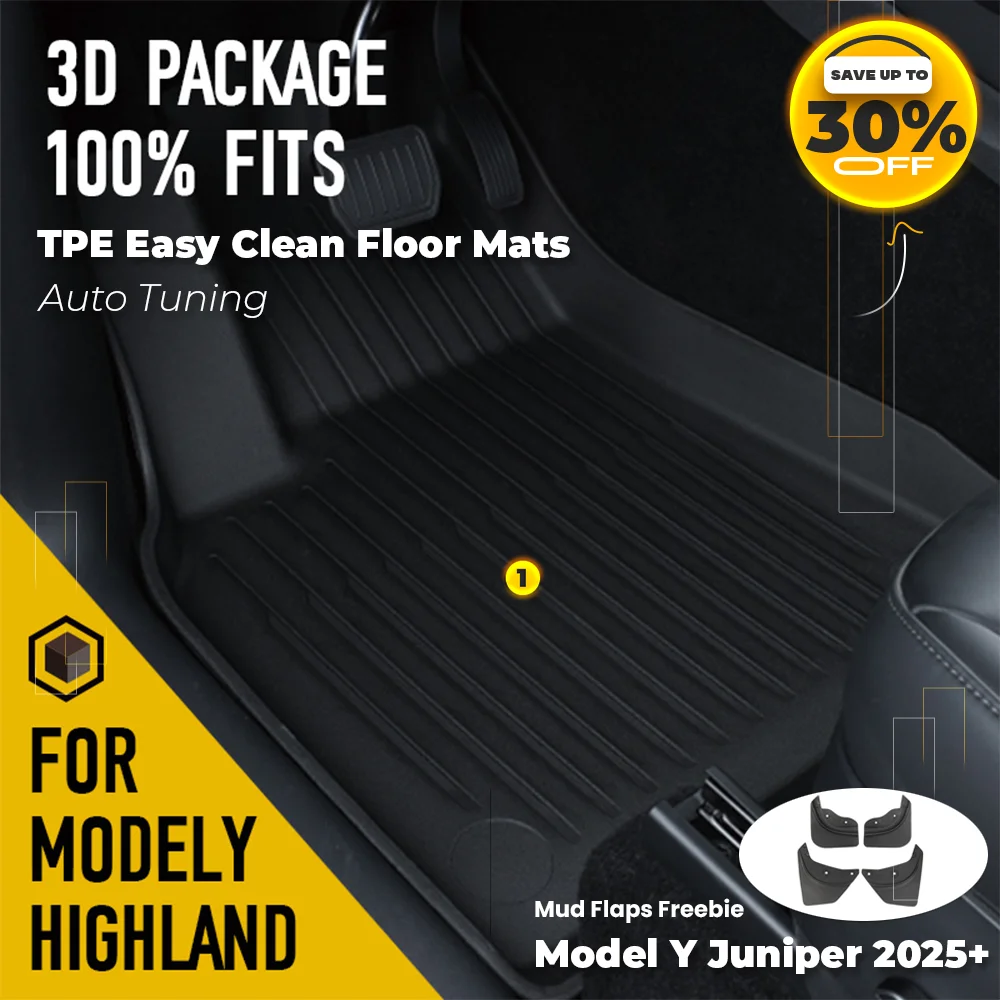 Set Di 6 Tappetini TPE Per Tesla Model Y Juniper (2025-2026) - Impermeabili, Antiscivolo, Senza BPA - Copertura Totale - 2