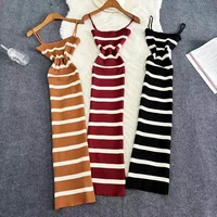 Summer Stripe Elastic Bodycon Strap Dress 2024 Sexy Beach Sundress Women Casual Slim Pencil Vestidos Maxi Long Dress 1