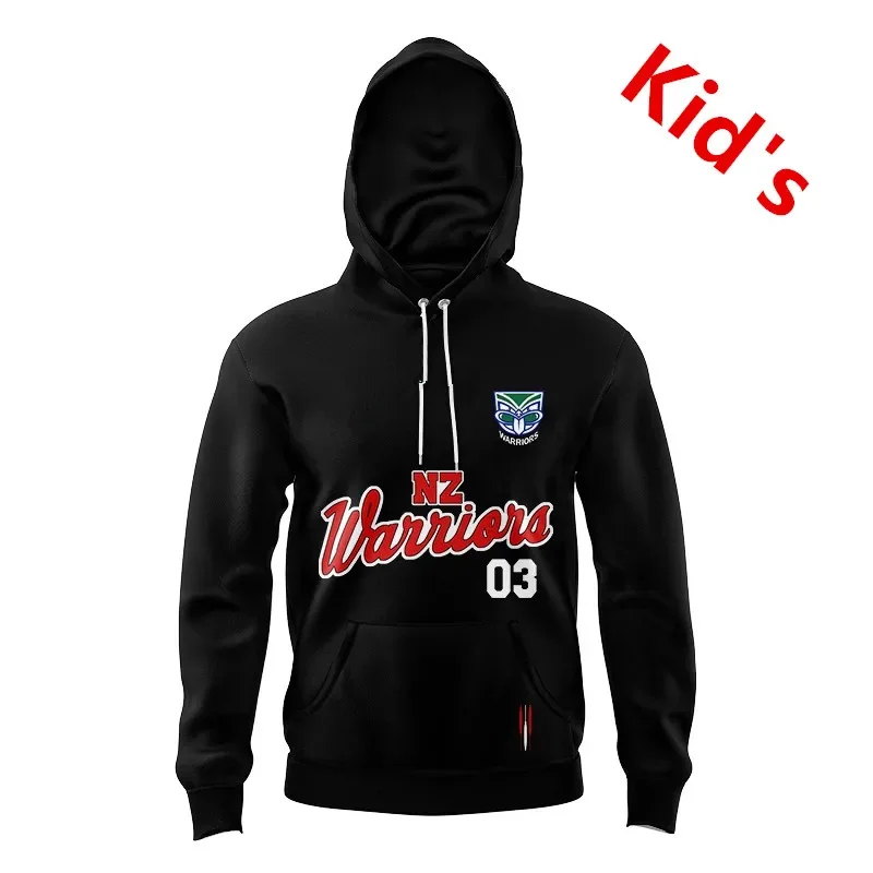 

2024 NEW ZEALAND WARRIORS #03 Warm Up Shirt YOUTH TRAINING RUGBY Hooded JERSEY TODDLER Kids size 16--26