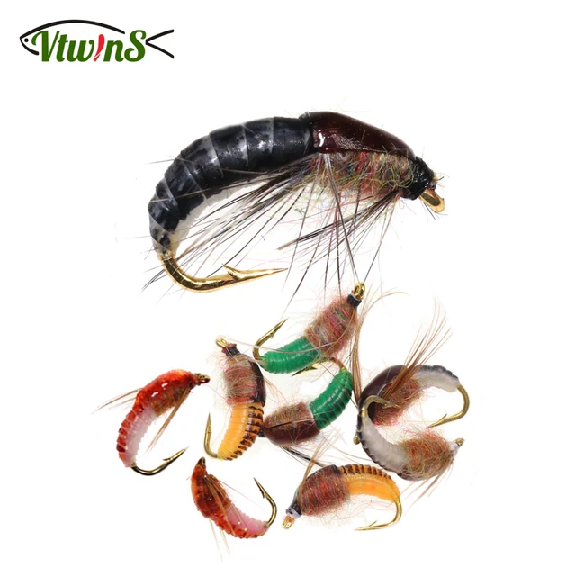 Vtwins 6PCS Realistic NymphCaddis Pupa Flies Artificial Insect For Trout  Flies Lure Bait Hooks For Trout Fly Fishing Accesoris