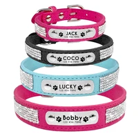 Personalized Dog Cat Collar Adjustable Cat Crystal Collars Anti-lost Leather Puppy Cats Necklace Bowtie Rhinestone Accessories 2