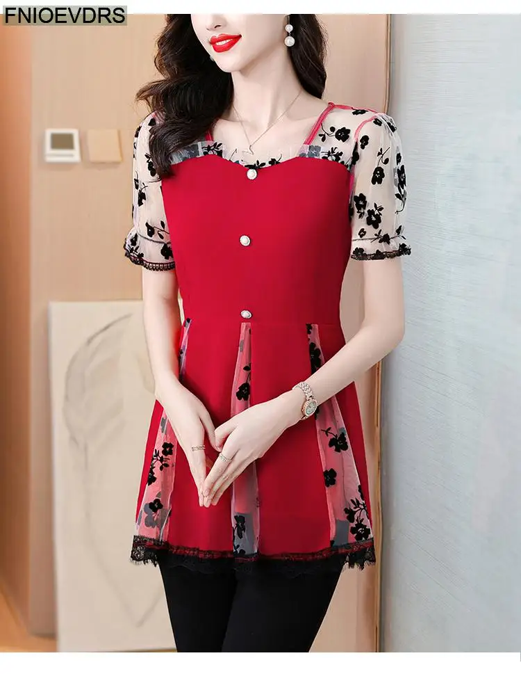 Hot Sales Autumn 2024 Women European Fashion Elegant Black Shirt Sheer Mesh Ruffles Casual Tunic Belly Peplum Tops And Blouses