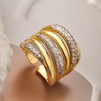 Bagues géométriques de luxe en cuivre avec incrustation de zircone cubique AAA, 31 styles, couleur or, pour femmes élégantes 1