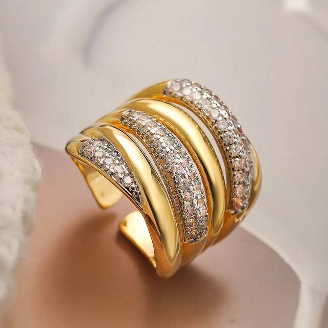 Bagues géométriques de luxe en cuivre avec incrustation de zircone cubique AAA, 31 styles, couleur or, pour femmes élégantes 1
