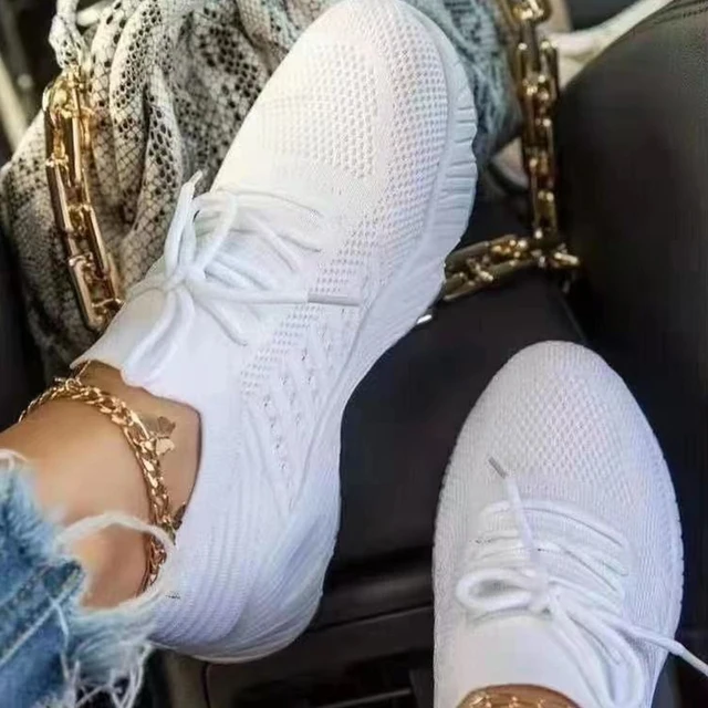 Women's Sneakers Breathable Casual Women Socks Shoes Lace Up Ladies Flats Female Spring Vulcanized Running Zapatillas De Mujer 4