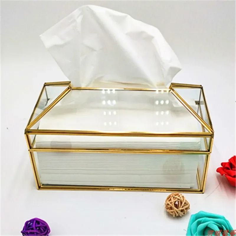 Tissue Box Nordic Creative Glass Gold Paper Box Living Room Household Waterproof Home Decor Luxury Simple Napkin Towel Box Paper 5