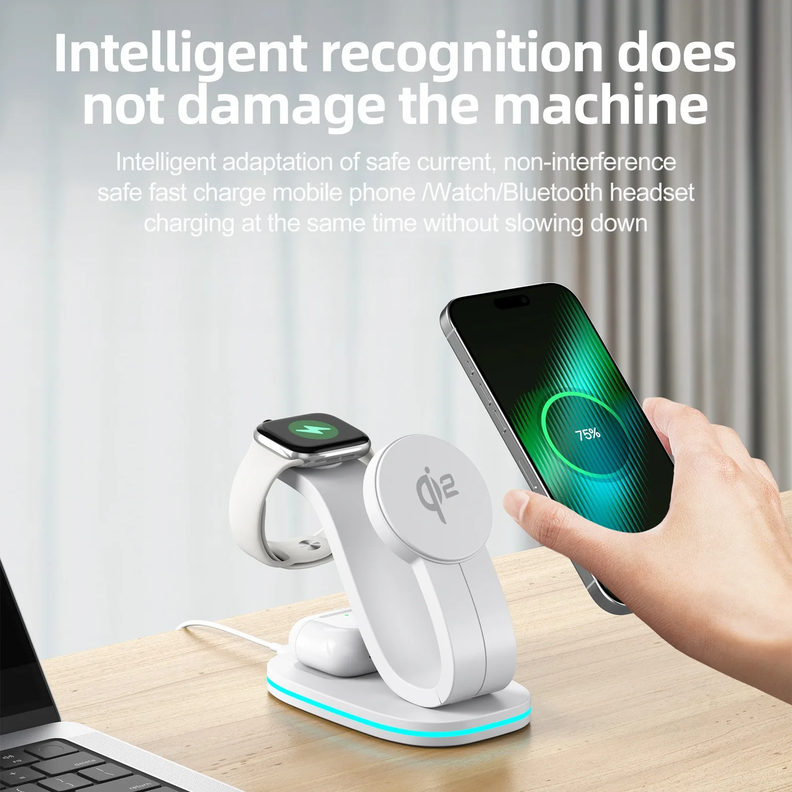 qi 15W 3-in-1 Magnetic Wireless Charger Stand Night Light For iPhone 17~12 Pro Max Apple Watch 11~2 SE Airpods Pro Fast Charging