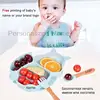 Free Custom Logo Baby Soft Silicone Sucker Bowl Plate Non-slip Squirrel Spoon Fork Sets Children's FeedingTableware  BPA Free 3