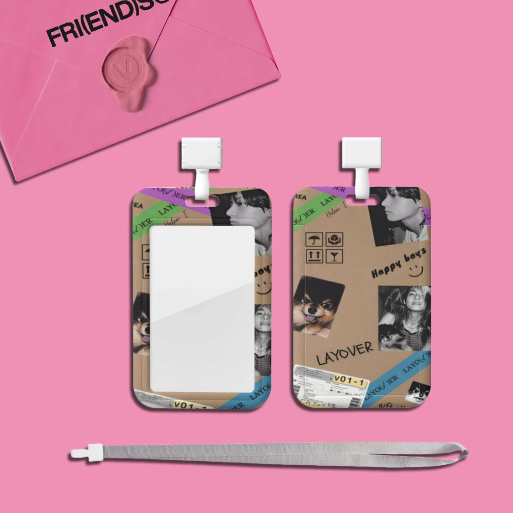 Kpop Photocard Holder Photo Sleeves ID Card Holder LAYOVER FRIENDS Idol Cards Display Protector Bus Student Neck Strap Lanyards