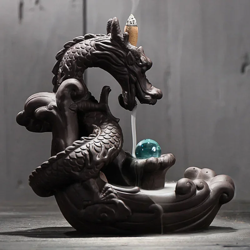 Backflow Incense Burner Lucky Dragon Shape Ceramic Crafts Home Study Living Room Decoration Accessories Aromatherapy Burner, 1Pc