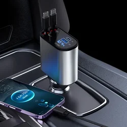 Compact 4 - in - 1 High - Speed Retractable Car Charger with Dual Type - C and USB Ports, 120W Output (Dual Type C)
