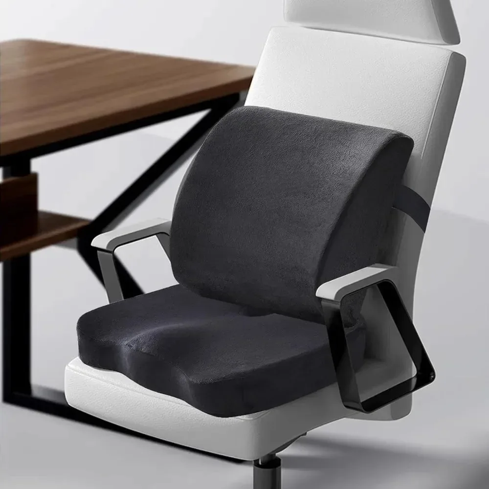 1pc Ergonomic Seat Cushion & Lumbar Support Pillow,Adjustable Strap, 3D Breathable Cover,Medium Soft for Office Chair,Car,Desk